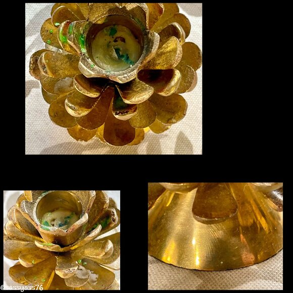 🆕VTG▪️Mid-Century Set of 4 Heavy Brass Pine Cone Taper Candle Holders - Picture 7 of 10